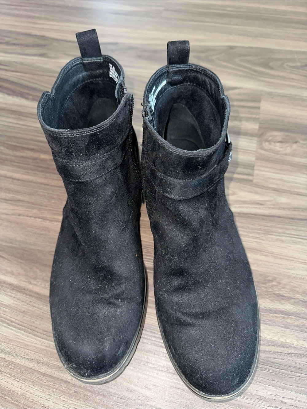 Sugar Black Suede Ankle Booties with Strap